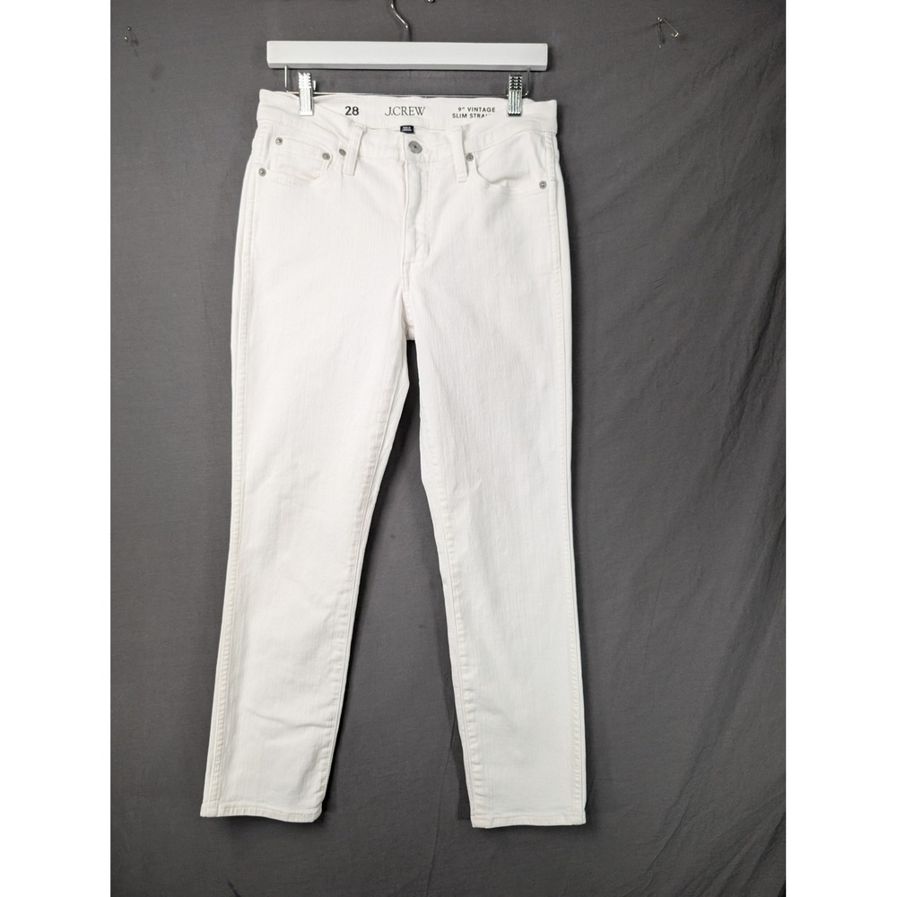 J.Crew 9 Inch Vintage Slim Straight White Jeans Womens 28 Stretch Denim Pants